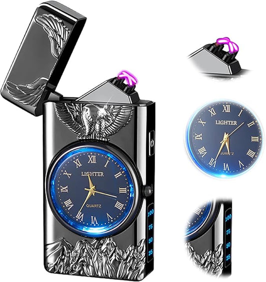 Plasma Lighter USB Rechargeable with led Display arc Lighter with Clock dial time Display Cool Lighter for Father's Day（Black）