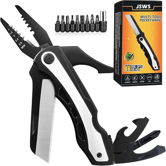 Multi-tool Pocket Knife, 17-in-1 Multitool with Sharp Tactical Knife Wire Cutter Bottle & Can Opener 9-Pack Screwdrivers Perfect for Camping Survival, Cool Gifts for Men Dad Husband Boyfriend