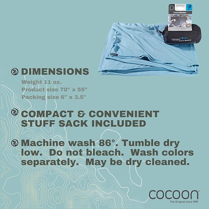 COCOON - Coolmax Travel Blanket | Compact Throw Blanket for Camping and Hiking | Fits in Backpack | Attaches to Luggage | Travel Essential | Fast Drying (Regular 70" x 55")