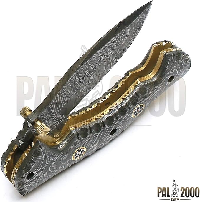 PAL 2000 KNIVES FOL-9023 Handmade Custom Damascus steel folding pocket knife With Sheath