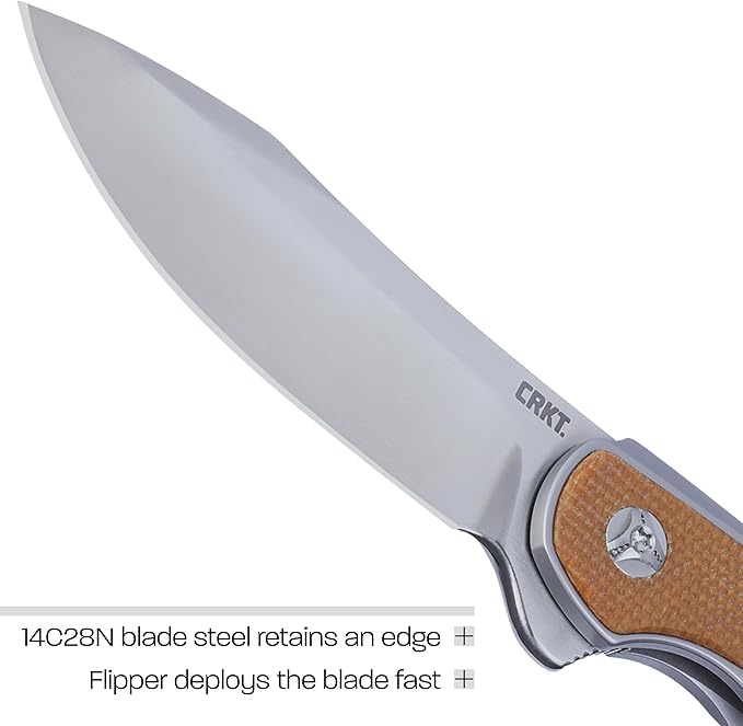 CRKT Padawan Everyday Carry Folding Knife: Drop Point with 14C28N Steel Blade, Stainless Steel Handle w/Micarta Overlays, Frame Lock, 6070