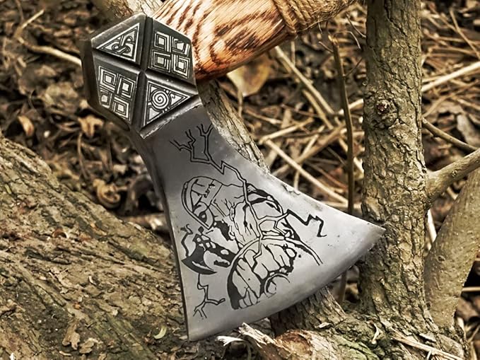 AX-2054 Custom Handmade Viking Hatchet Axe Carbon Steel Head Bearded Camping Tomahawk Battle Ax with Sheath