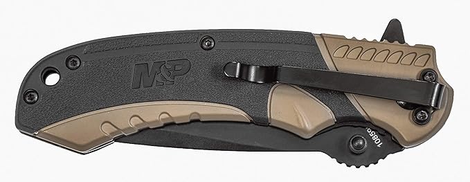 Smith & Wesson M&P M2.0 8.07in S.S Ultra-Glide Folding Knife w/3.5in Drop Point Blade and Aluminum/Nylon FDE Handle for Outdoor, Tactical, Survival and EDC
