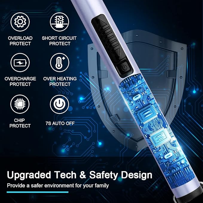 SUPRUS Electric Lighter Candle Lighter USB Type C Rechargeable Lighter Steel Shell & Hanging Hook with 360° Flexible Neck(Blue)