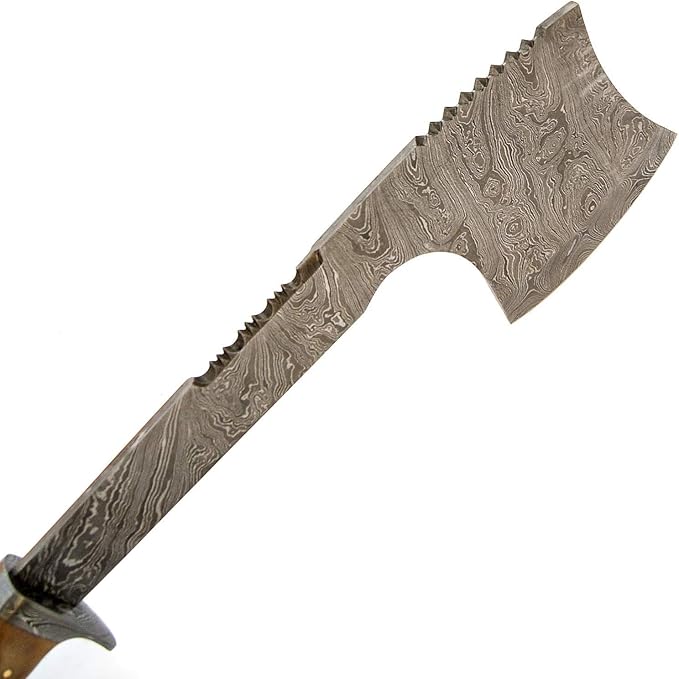 AX-8950 Custom Handmade Viking Hatchet Axe Damascus Steel Bearded Axe Camping Tomahawk Battle Axe with Leather Sheath