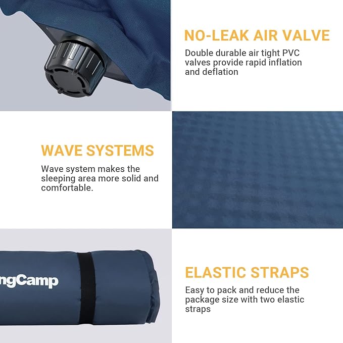 KingCamp Self-Inflating Camping Sleeping Pad for 2 Adults Foldable Foam Sleeping Pad for Single and Double Camping & Travel Outdoors