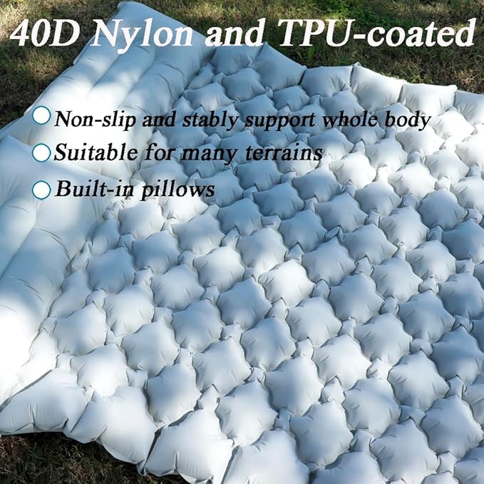 Sleeping Pad for Camping, Inflatable Sleeping Mat with Pillow, Camping Pad with Built-in Foot Pump, Lightweight Camping Mattress Pad for Car Camping, Backpacking, Tent and Hiking (Full (Grey))