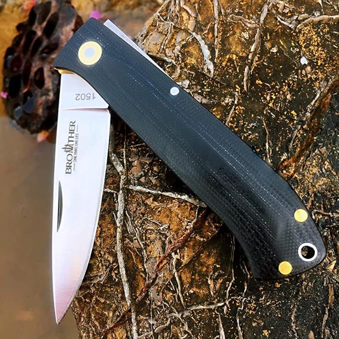 Watchman Brother 1502 Floding Knife 440C Blade G10 Brass Drop Point