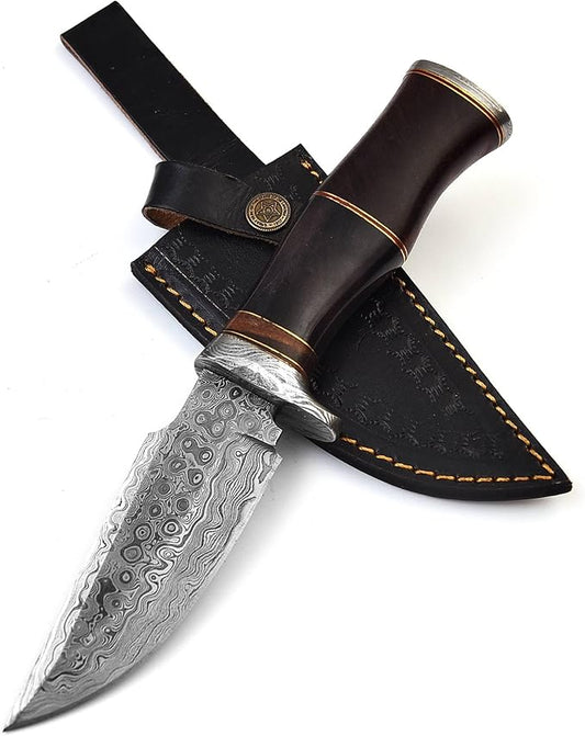 Handmade Damascus Steel Hunting Knife Fixed Blade for Camping, Survival, and Hunting - Premium Outdoor Gear Razor Sharp Edge with Camel Bone and Rose Wood Handle