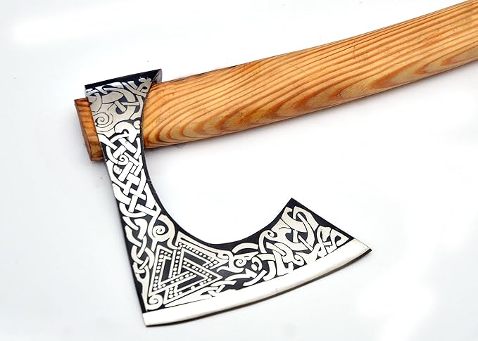 Handmade Viking Axe Real Carbon Steel Axe with Leather Sheath Camping Bearded Axes & Hatchets Hunting Axe Valentine's Day Gift, Camping & Hiking | Knives & Tools | Birthday Gift for him (Vk-Axe-06)