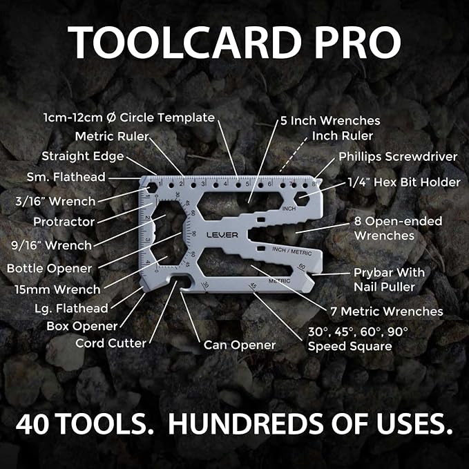 Lever Gear Toolcard Pro - 40 in 1 Credit Card Multitool. Slim, Minimalist Survival Card Wallet Tool Card. TSA Approved Multitool Card Pocket Tool. (Black)