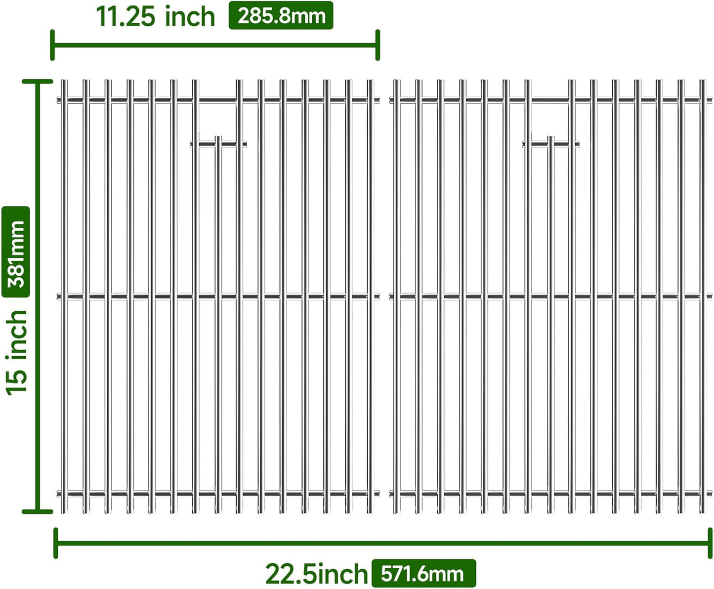 15" Stainless Steel Cooking Grate for Weber Spirit 200 Series, Spirit E/S 200 & 210 with Side Control Panel, Spirit 500, Genesis Silver A, Grill Grate Replacement for Weber 7522 7523 7521 65904 65905