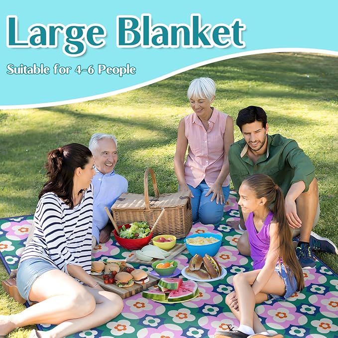 Boho Floral Picnic Blanket Waterproof Foldable Extra Large Picnic Mat Beach Blanket 60"x80" for Camping Beach Hiking Patio Party Outdoor Decor Gifts