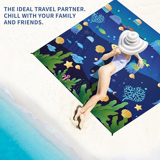 BYDOLL Beach Blanket Sandproof Waterproof 78''×81''1-4 Adults Compact Lightweight Oversized Beach Blanket Large Picnic Mat Beach Blanket for Travel Camping Hiking Picnic