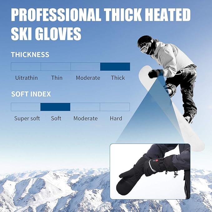 Heated Ski Gloves Mens Women Kids Mittens Electric Rechargeable Battery Gloves for Winter Skiing Skating Snow Camping Hiking Heated Arthritis Hand Warmer Gloves