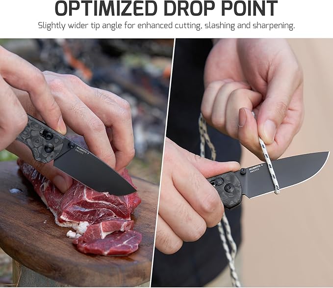 OKNIFE Rubato 4 Folding Knife, CPM-S35VN Steel, 3.04" Blade Damascus Carbon Fiber Handle with Titanium Pocket Clip, Drop Point, Rail Lock, Thumb Stud