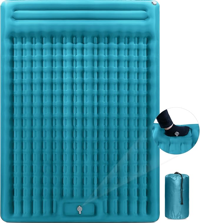 Double Sleeping Pad for Camping, Extra Thick 4.7 Inch Inflatable Camping Mattress 2 Person, Self Inflating Sleeping Mat for Backpacking Travel, Portable Camping Mat with Foot Pump and Pillow