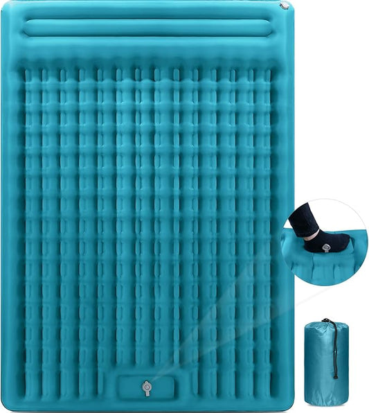 Double Sleeping Pad for Camping, Extra Thick 4.7 Inch Inflatable Camping Mattress 2 Person, Self Inflating Sleeping Mat for Backpacking Travel, Portable Camping Mat with Foot Pump and Pillow
