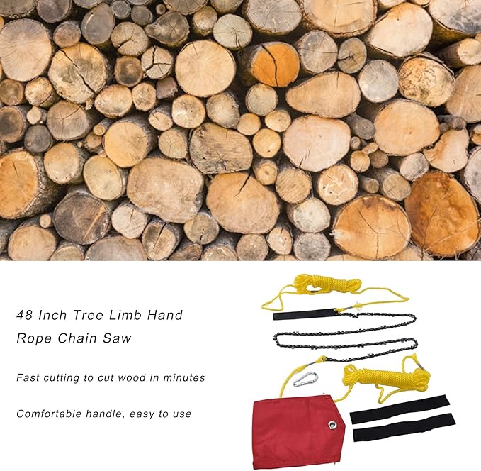 Atyhao , 48 Inch Tree Limb Hand Rope Chain Saw 63 Teeth Comfortable Handle High Hardness Folding Pocket Chainsaw for Tree Pruning