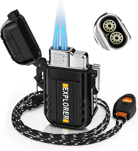 Torch Lighter, Double Jet Flame, Waterproof, Windproof, Refillable Butane Gas Lighters for Survival, Camping, Hiking, Grill