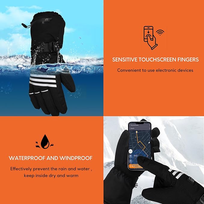 Heated Gloves for Men Women, Rechargeable 5000mAh Windproof Battery Electric Gloves Camping Hand Warmers, Touchscreen for Motorcycle Outdoor Skiing Cycling Hiking Working