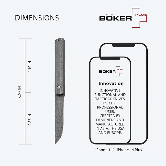 Boker Plus Wasabi Damascus - Slipjoint pocket knife with titanium handle scales - classic folding knife with damascus blade - slipjoint knife with knife case