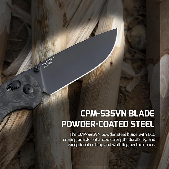 OKNIFE Rubato 4 Folding Knife, CPM-S35VN Steel, 3.04" Blade Damascus Carbon Fiber Handle with Titanium Pocket Clip, Drop Point, Rail Lock, Thumb Stud