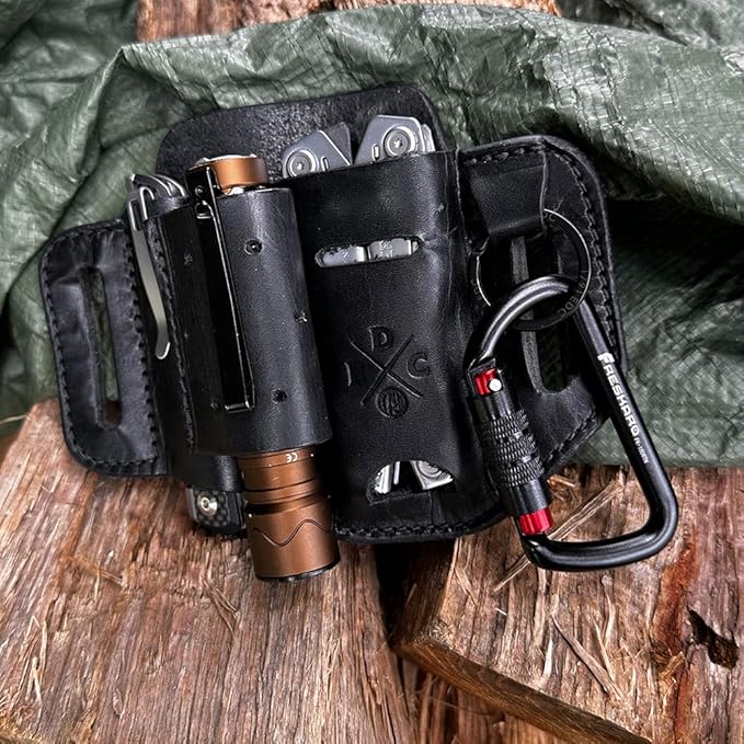 Multitool & Flashlight Holster, Leather EDC Organizer Belt Pouch Fits Multitool, Knife, Flashlight, Keys - Compatible with Heavy Duty Leatherman, Gerber, SOG Multitools