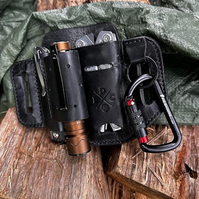 Multitool & Flashlight Holster, Leather EDC Organizer Belt Pouch Fits Multitool, Knife, Flashlight, Keys - Compatible with Heavy Duty Leatherman, Gerber, SOG Multitools