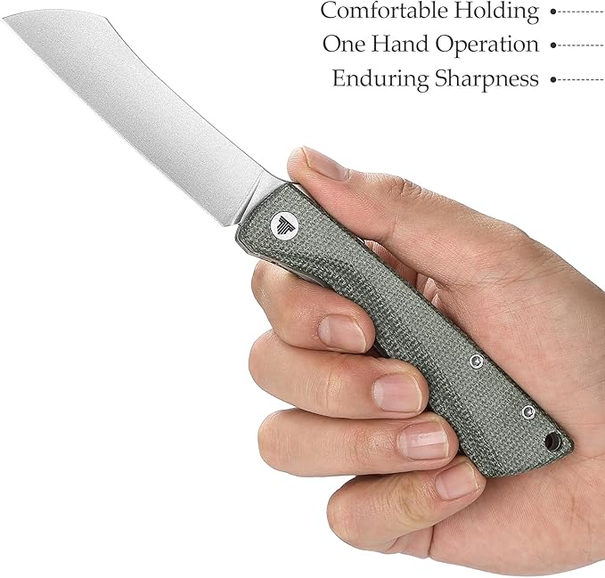 Higonokami Folding Pocket Knife for Men，3.3" 14C28N Stonewash Camping EDC Knives with Clip Micarta Handle，Norma-04G