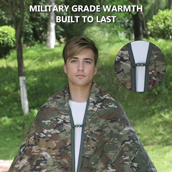 Woobie Blanket, Army Poncho Liner with Zipper, Military Sleeping Bag, with A Compression Carrying Bag, for Hiking, Camping, Outdoor Survival