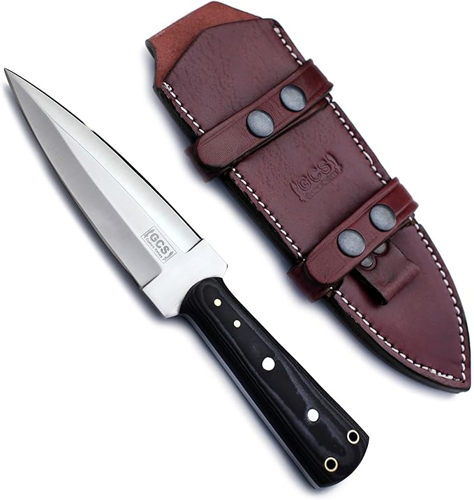 GCS Custom Handmade D2 Tool Steel DAGGER Knife Black And White Micarta Handle Buffalo Hide Sheath GCS 13