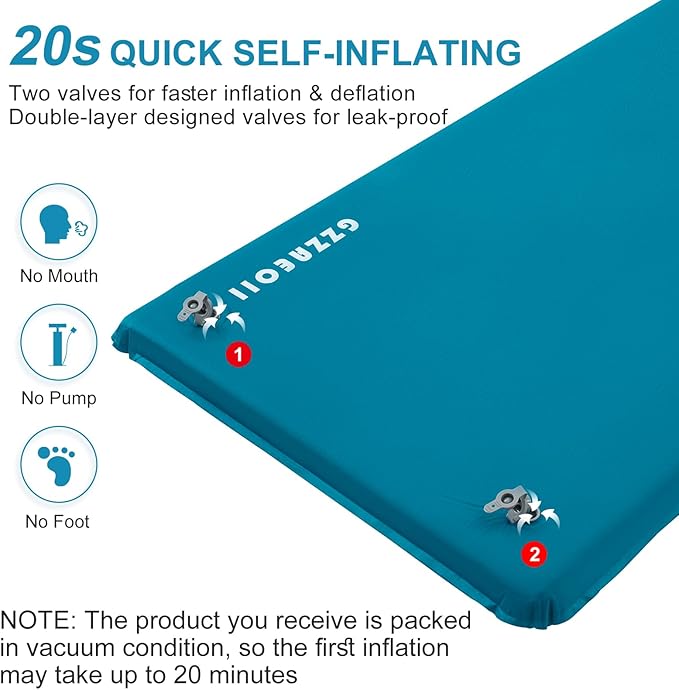 Self Inflating Sleeping Pad, 3" Extra Thick Memory Foam Camping Mattress Pad with Pillow, 4 Seasons Camping Air Mattress Insulated Foam Sleeping Mat for Car Camping, Travel, Tent, Cot, Floor