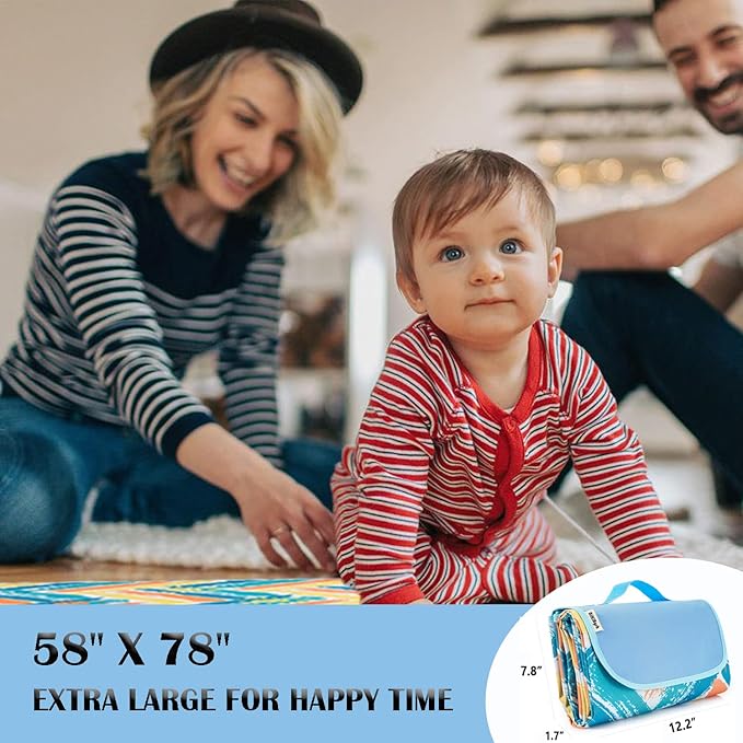 Picnic Blanket Waterproof Washable Foldable 58''x79'',Extra Large Picnic Mat, Dual Layers for Outdoor Water-Resistant Handy Mat, Beach, Intdoor,Camping on Grass - Sunny Holidays