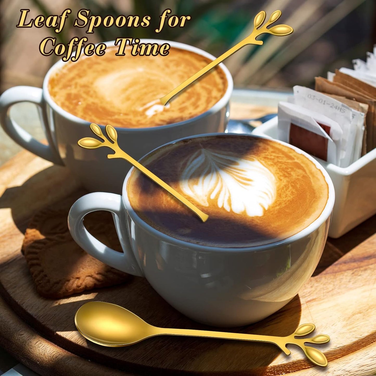 100 Pcs Demitasse Espresso Spoons Stainless Steel Bulk, 4.33'' Small Mini Coffee Tasting Dessert Spoons for Kitchen Dessert, Tea, Appetizer, 1.18'' Wide(Leave,Gold)