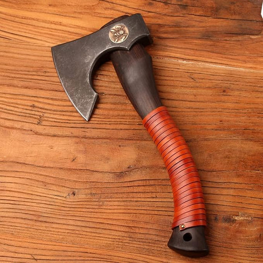 Hand Forged DC53 Steel Viking Axe with Sheath Ebony Wood Handle Camping Hatchet Throwing Axe Splitting Hatchet