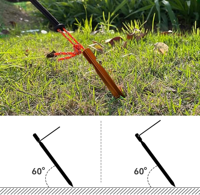 12 Pack Tent Stakes, 7-inch Ultralight Aluminum Ground Pegs with Reflective Pull Ropes, Tri-Beam Stakes in a Carrying Bag, for Camping, Backpacking, Hiking Tent, Hammocks and Canopy (Orange)