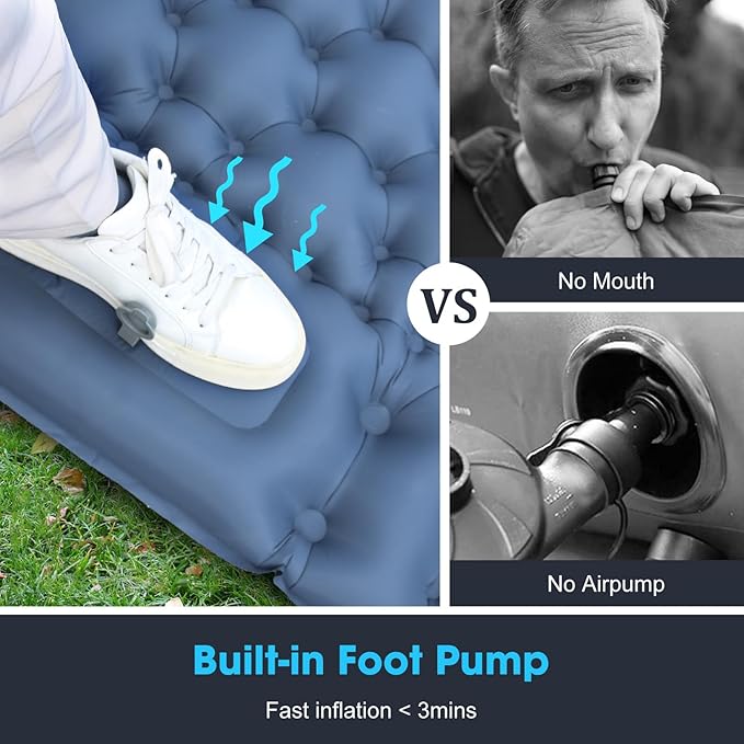 Outerman Double Camping Sleeping Pad, Self Inflating Sleeping Mat 2 Person with Pillow, Built-in Foot Pump for Camping, Hiking, Traveling Tent (Blue)