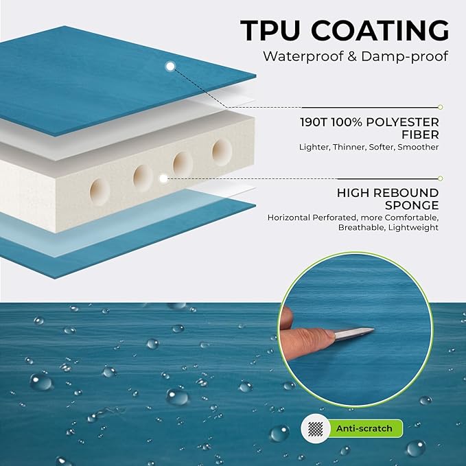 FUNDANGO Self Inflating Sleeping Pad, 4" Thick Camping Mattress with Pump Sack, 4-Season Sleeping Pad for Camping, 8.7 R-Value Insulated Camping Bed for Tent Car Truck Van, Single