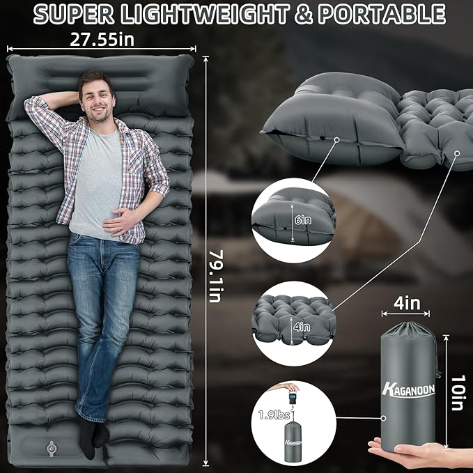 Sleeping Pad for Camping, Ultralight Inflatable Camping Mat with Pillow Built-in Foot Pump Sleeping Pads, Compact & Lightweight Air Mattress for Camping, Backpacking, Hiking