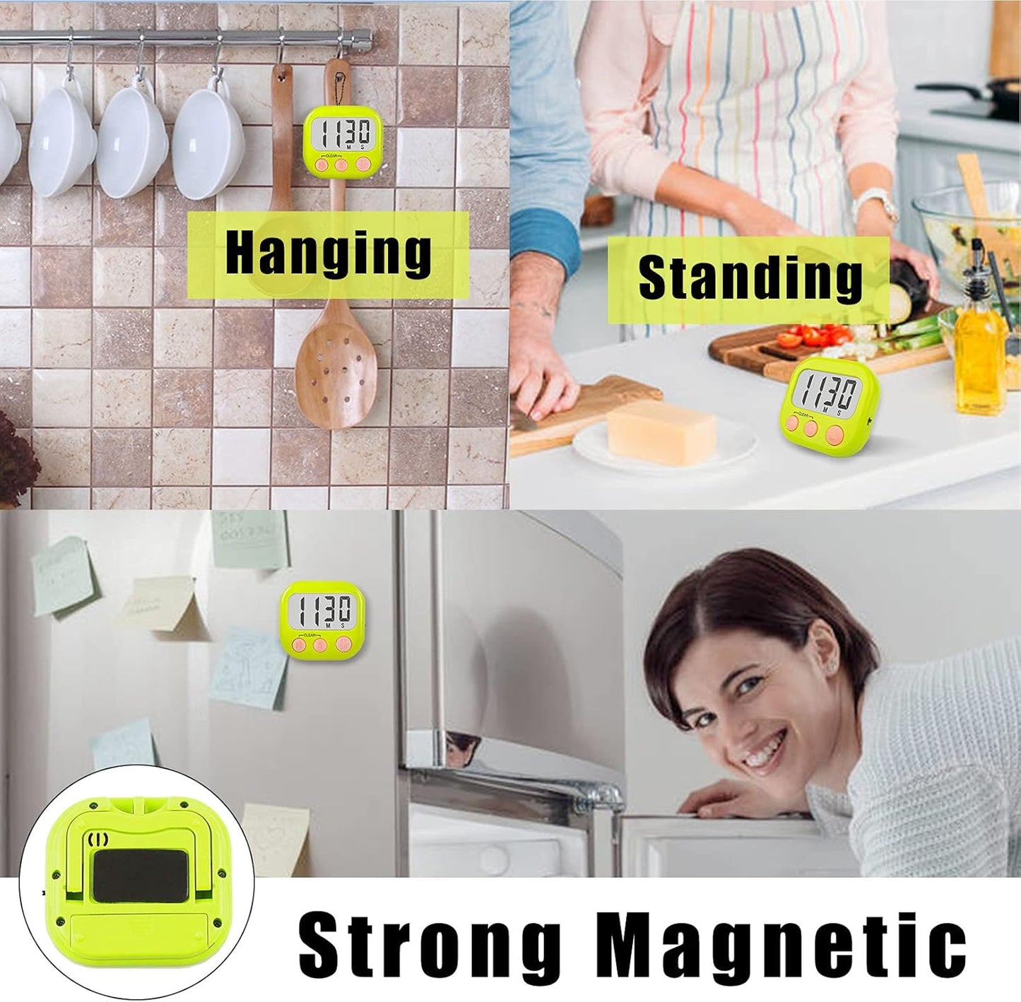 12 Pack Digital Kitchen Timers for Cooking Magnetic Timer for Cooking Loud Alarm Green