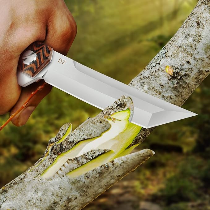 Tanto Folding Pocket Knife D2 Steel EDC Knives for Men, Flipper Opening Japanese Tanto Knife 3-1/2'' Blade