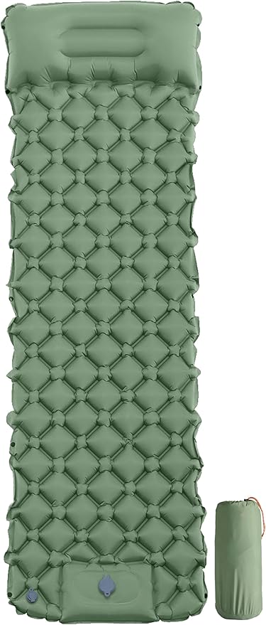Self-Inflating Sleeping Mat, Ultralight Air Mattress with Integrated Pillow, Outdoor Foldable Sleeping Mat for Camping, Hiking, Trekking, Tent (Green)