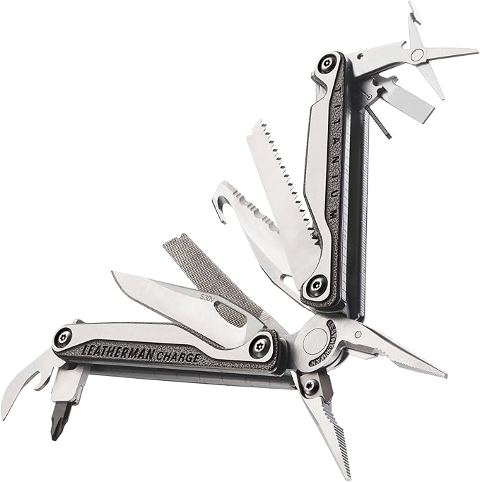 Leatherman Charge Plus TTi - Titanium multi-tool with all locking tools including knives, pliers, saw and screwdriver, camping and fishing tool made in the USA, in stainless steel