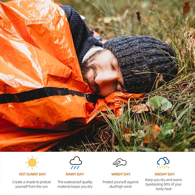 Emergency Sleeping Bag, Survival Sleeping Bag, Survival Bivouac Bag, First Aid Rescue Blankets, Waterproof Emergency Blanket, Warm Tube Tent, Ultralight, Heat Repellent, Cold Protection, Rescue Tent