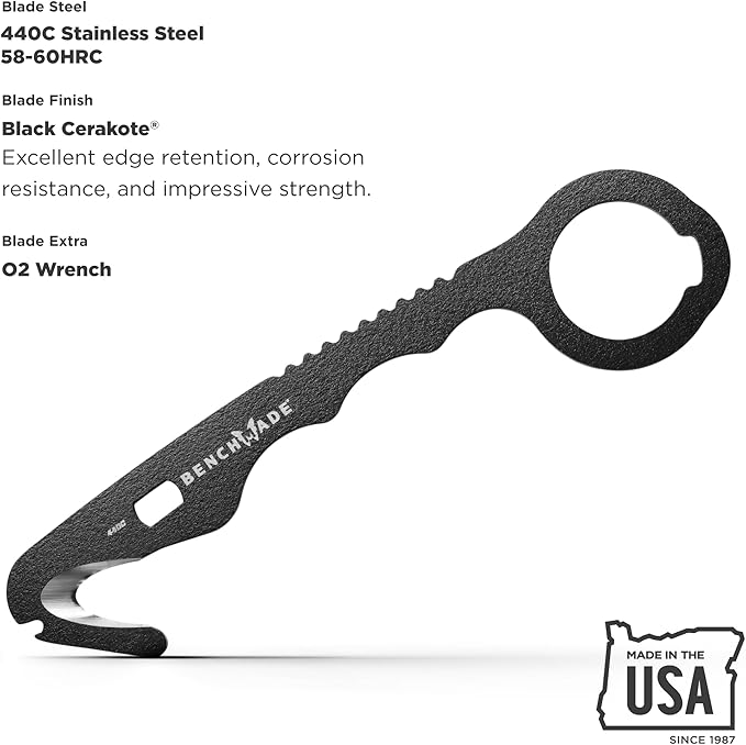 Benchmade - Hook Safety Cutter and O2 Wrench with Black 440C Handle (8 BLKWMED)