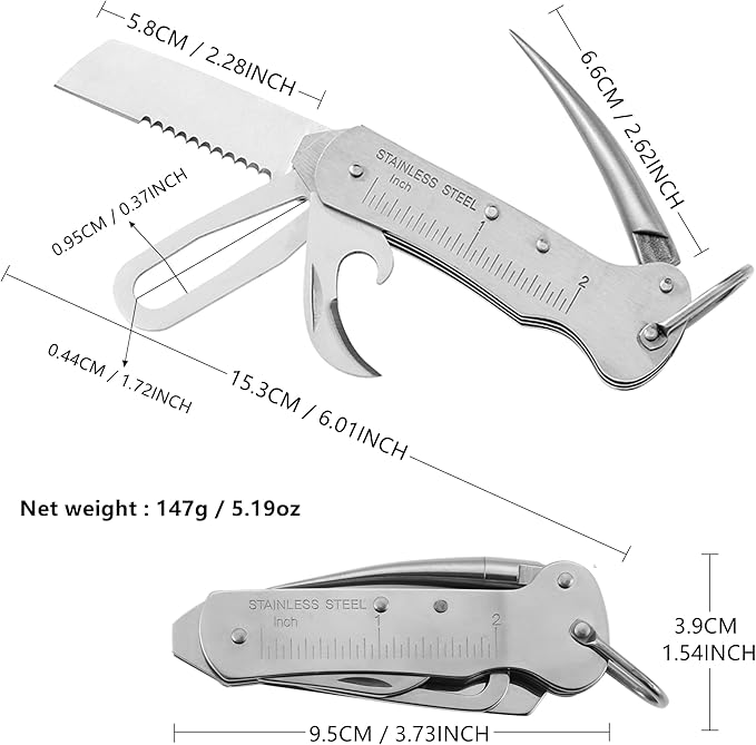 Sailor's Survival Knife Pocket Size EDC Multi Tool Swiss Army Skipper Emergency Rigging Tool with Can Opener, Screwdriver, Knife, Wire Stripper for Boating, Sailing, Fishing and Hunting