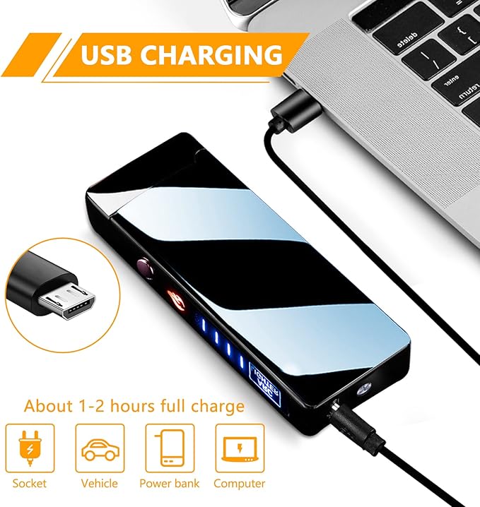 GADATOP Arc Lighter Rechargeable Windproof Flameless Electric Lighters for Outdoors Camping Hiking, Plasma Lighter with LED Battery Indicator and Gift Box (Black)