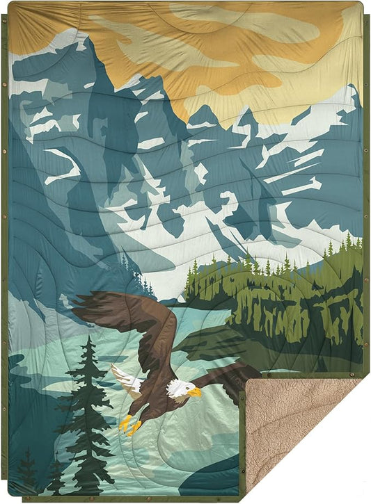 Outdoor Camping Blanket - Puffy Ultralight Packable Blankets for Sleeping, Camp, Travel, Hiking, Stadium, Sherpa Fleece Warm Puffer Portable Camping Quilt, DWR,Machine Washable，56"x 78"