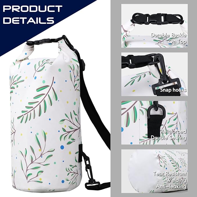 Haimont Waterproof Dry Bag Floating Dry Sack Roll Top Drybag Backpack for Kayaking, Rafting, Boating, Fishing with IPX8 Waterproof Phone Case, Palm Leaves, 40L
